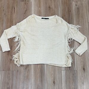 Vintage Lauren Ralph Lauren Oversized Cotton Sweater with Fringe Accents